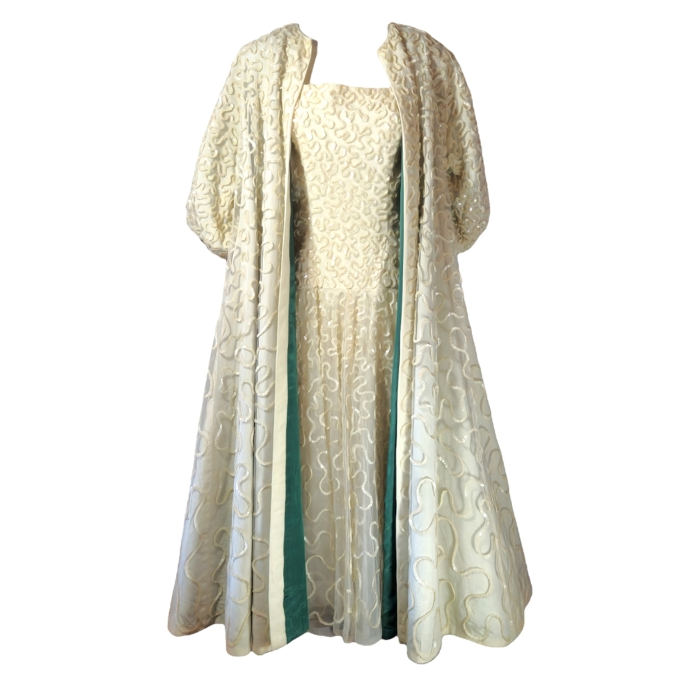 RARE 1950s Fazzi - Howard Norm Origianal Dress and Overcoat in White Sequence